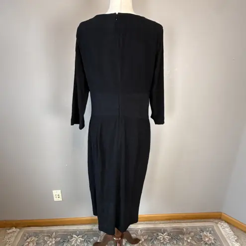 Moulinette Soeurs Anthropologie Esme Knotted Midi Dress Size 16 Black 3/4 Sleeve