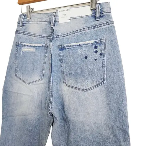 Neon Blonde NWT Size 26 Blue Siren Jeans High Rise Distressed Raw Hem Embroidery