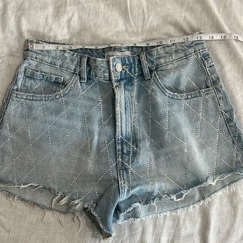 ZARA  Rhinestone High Rise Curved Light Blue Denim Shorts Size 6 or 28