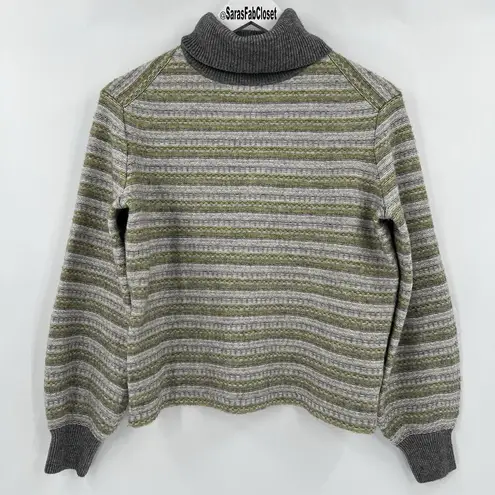 Vince  Green Gray Fair Isle Striped Wool Cashmere‎ Turtleneck Sweater Size Small - Image 3