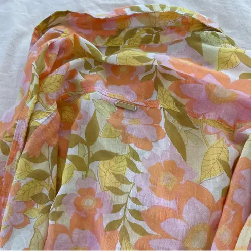 Billabong  Midi Button Front Collared Floral Shirt Swim cover up kimono Large - Image 11