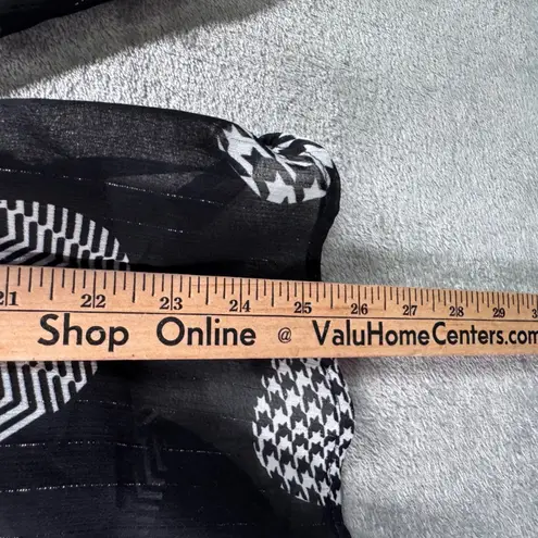 Christopher & Banks Christopher & Bank Blouse Petite L Black White Geometric Sheer Chiffon Top Lined