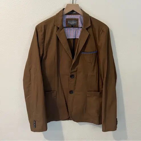 Wall Street Collection Corte Moderno Modern Fit Brown Cotton 2 Button Blazer 6