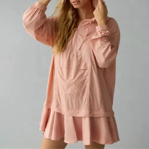 ANTHROPOLOGIE Daily Practice Pink Ruffle Hem Half Zip Pullover Dress Sz S Petite
