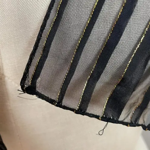 Vintage Scarf Black Sheer Stripes Gold Thread Women Elegant Dressy Retro Nylon