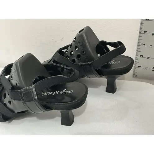 Easy Spirit Womans 40-6501 Size 7.5 W Black Strappy Elastic Heel Sandals