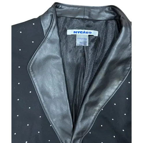 Nygard Womens L Black Paint Dots Blazer Jacket Chic Elegant Faux Leather Trim Size L