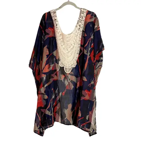 Soft Surroundings Abstract Crochet Boho Kimono Wrap Coverup OS