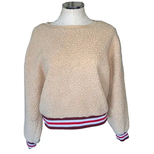 Joe Boxer  Sherpa Teddy Pullover Crewneck Sweatshirt with striped hem size large