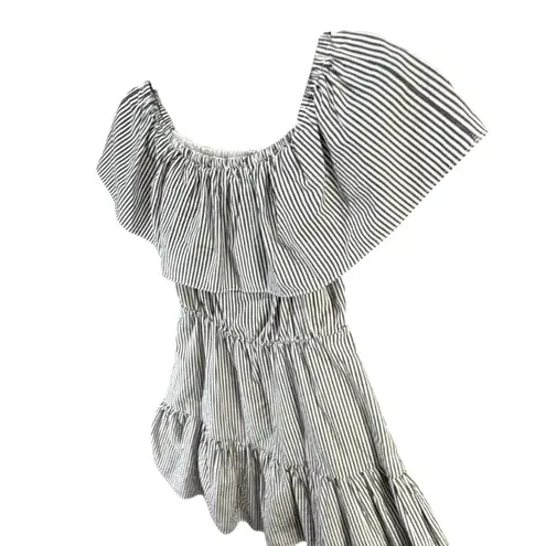 Buddy Basics Off Shoulder Dress Small Black White Stripe Ruffle Boho Boutique