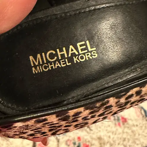 Michael Kors Dorothy Flex Pointed Toe Leopard Print Calf Hair Heels Size 9 Brown