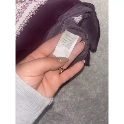 Ecru 100% Silk Cream Maroon Paisley Floral Long Sleeve Keyhole Blouse Size Small