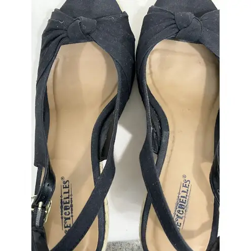 Seychelles Womans Willshire Wedge Black Fabric Peep Toe Cork Heel Sandal 8.5 M