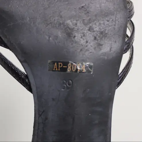 Alma en Pena Black Leather Rhinestone Kitten Slide Size 9