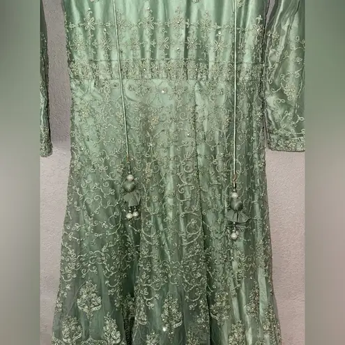 Mint Green Embroidered Anarkali Gown – Indian Pakistani Party Dress