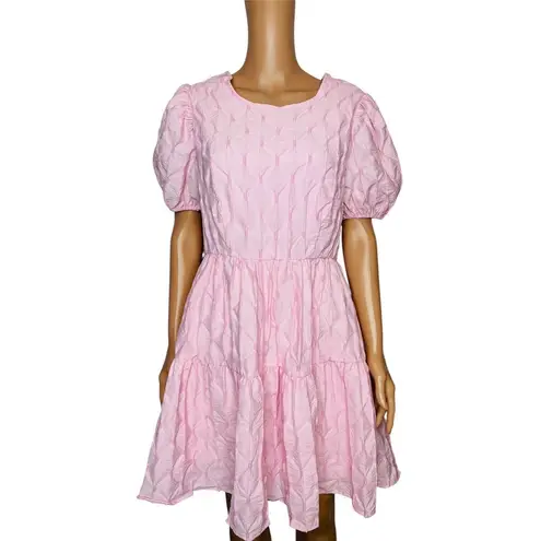 In the Beginning textured balloon sleeve tiered dress size M pink NEW