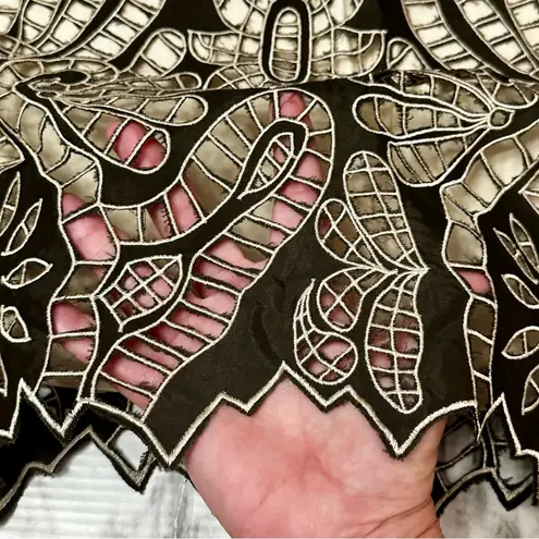 Alberto Makali Brown Cream Open Work Lace Mandala Boho Chic Statement Skirt