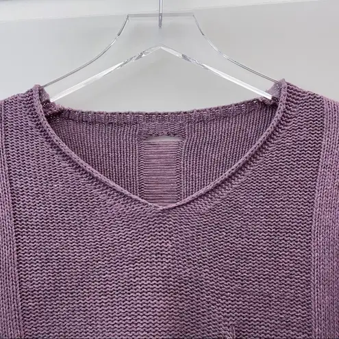 Purple V Neck Sweater High Low Pocket Size XS
