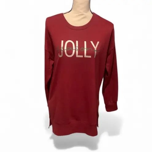 Ellen Tracy Women's Holiday "Jolly Season" Crew Tunic Sweatshirt Red