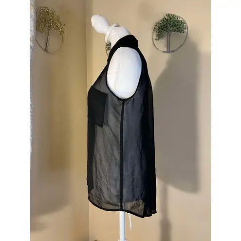 Ambiance Apparel Black Sheer Sleeveless Button Down Blouse Small Black