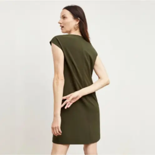 MM.LaFleur Maaza Origami Tech Suiting Dress Olive Green Neutral Office Modest 6