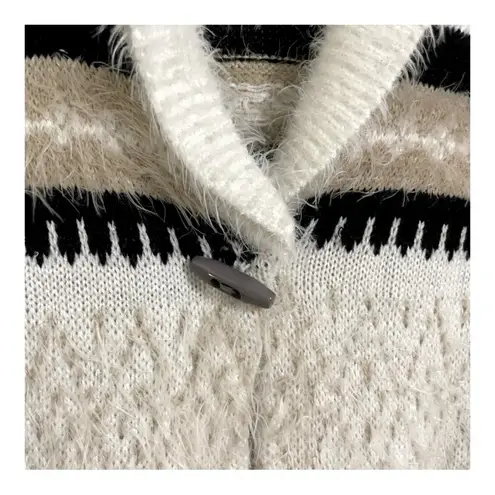 G.H. Bass & Co Size S Sweater Black, Tan and Cream Snap Cardigan Cowl Neck White