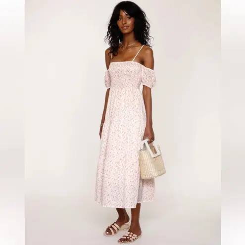 Heartloom Della Pink Floral Smocked Puff Sleeve Midi Dress Small Coquette Girly