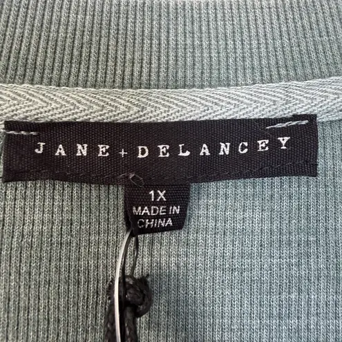 Jane + Delancey 1X Waffle Knit Long Sleeve Sweatshirt Green Washed Oversized Top