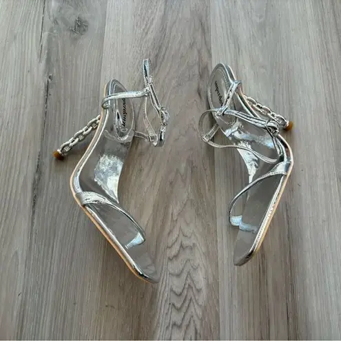 superdown  8 Silver Chain Heel Strappy Open Toe Heels