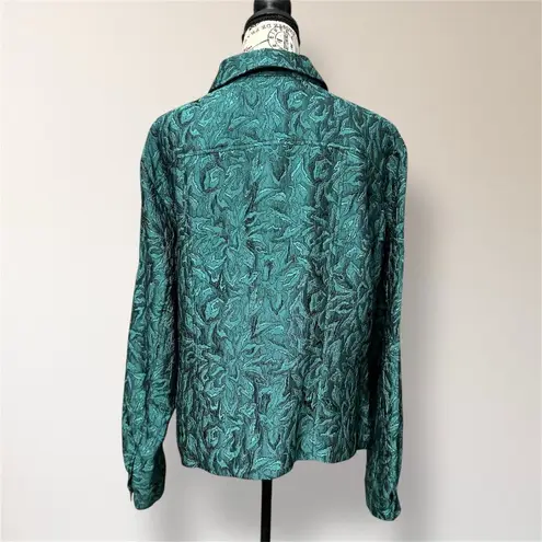 Coldwater Creek Vintage Turquoise Jacquard Jacket Textured Blazer Retro Artsy L