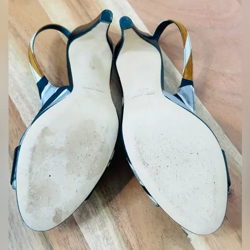 Tibi Black Print Silk Slingback Heels Sandals Shoes Size 6.5