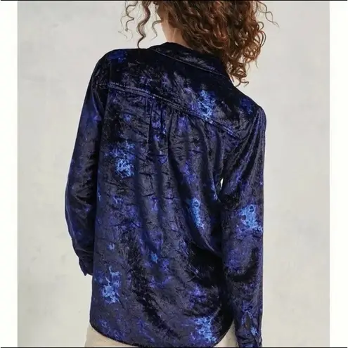 Relaxed Blue Velvet Colorful Luxury Holiday Blouse 8 Pilcro Anthropologie Mara