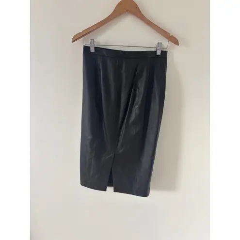 St. John Black Leather Pencil Skirt Size 4 Midi Slit Business Casual
