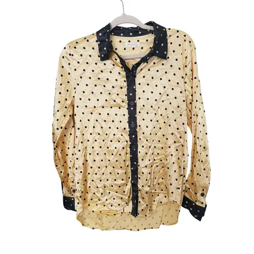 Stine Goya Silky Button Up Polka Dot Blouse XS Gold Black Whimsy Luxury Mobwife