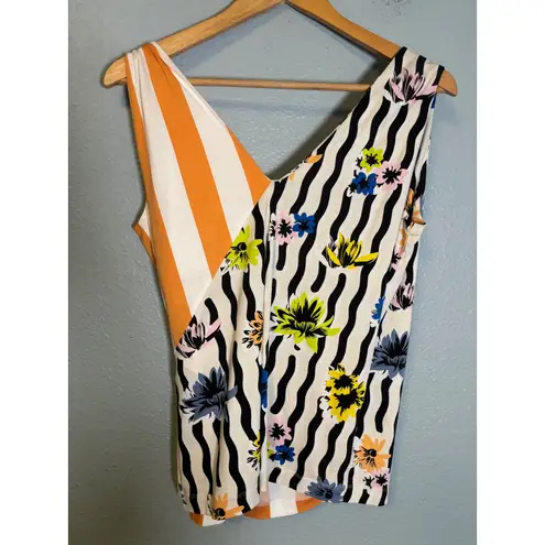 Bimba Y Lola Mixed Print Wrap Tank Top Size XS Stripe Floral Orange Beach Swim