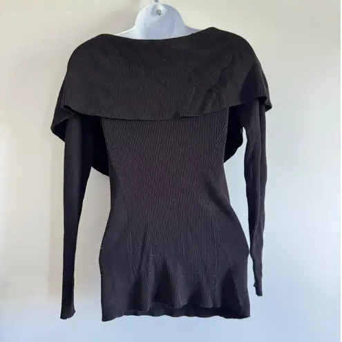 Black Knit Long Sleeve Top Cape Overlay & Satin Bow Dark Romantic Girly SIZE XS