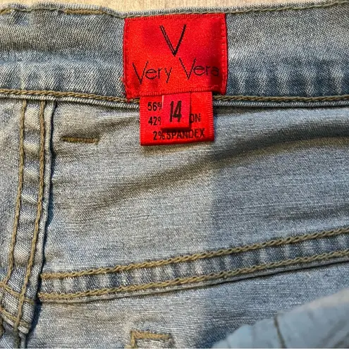 Very Vera Rhinestone Embellished Light Wash Jeans, Sz 14 Blue