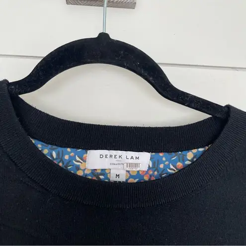 Derek Lam Wool Blend Black Blue Patterned Short Sleeve Sweater