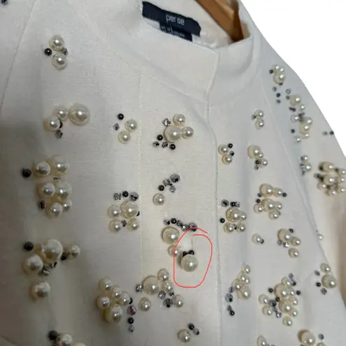 Per Se Carlisle Pearl Rhinestone Wool Jacket Womens 12 Cream Embellished FLAW