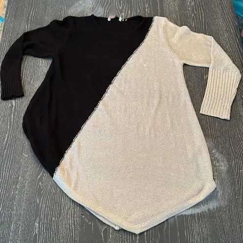 Soft Surroundings Asymmetrical Mixed Media Sweater Black/Tan with Sequins Large