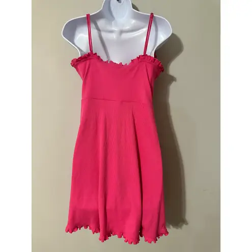 Future Collective Alani Noelle Pink Ribbed Ruffle Spaghetti Strap Mini Dress Med