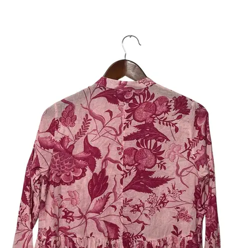 Tuckernuck Ro’s Garden Chanderi Top Size XS Pink Floral Cotton Button Blouse
