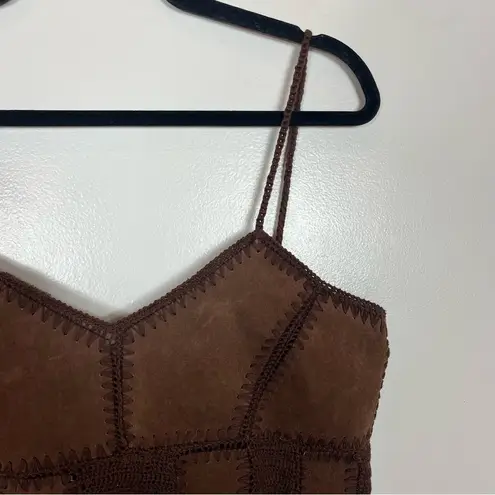 Wet Seal Leather Open Knit Crop Tank Top Large Western Boho Y2K 90s Brown Fairy