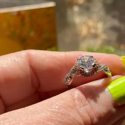 Sterling Silver 14K Twisted Two Tone Clear CZ Ring