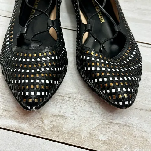 Black Lace Up Leg Wrap Gladiator Leather Ballet Flats Woven Handmade Basketweave Size 9