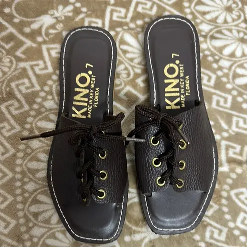 Kino Brown Sandals with Lace Detailing and Flat Sole Made in USA Size 7