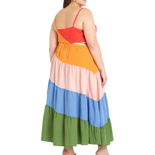 Eloquii Rainbow Tiered Cutout Maxi Dress sz 18