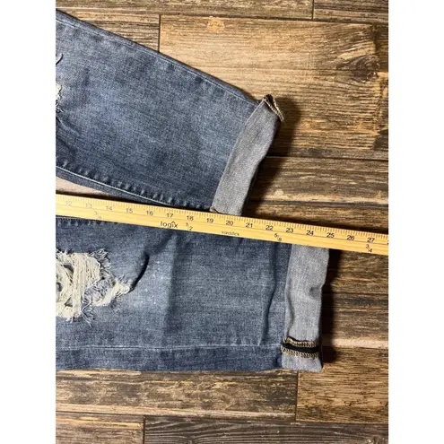Judy Blue Boyfriend Fit Distressed Ripped Blue Denim Jeans Size 15/32 Crop Ankle
