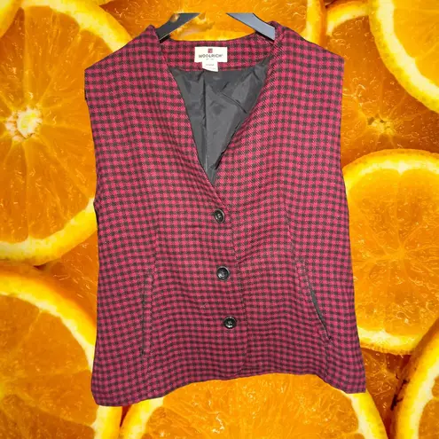 Woolrich Red and Black Button Up Checkered Vest Size Large