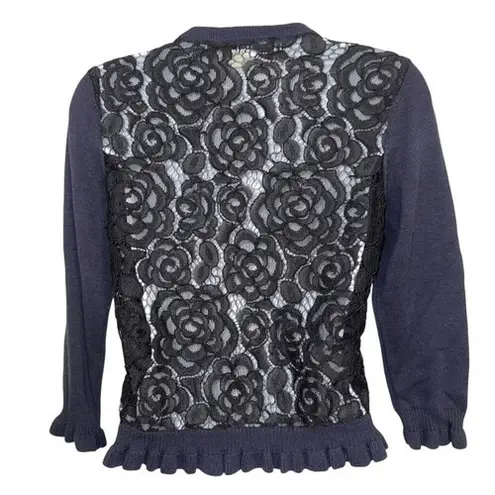 Karl Lagerfeld KARL LAGERFELD PARIS Black Lightweight Cardigan Pearl Buttons Lace Back NWT XS